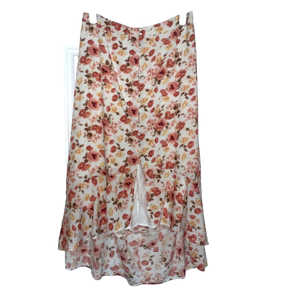 Abercrombie & Fitch Women's Floral Hi Low Midi Skirt size XL Button Front Ruffle